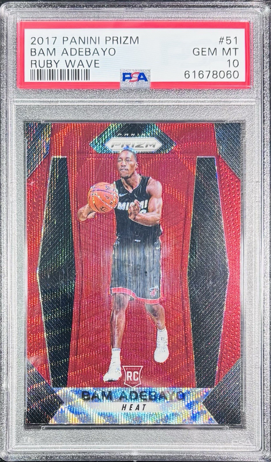 2017 Prizm Bam Adebayo #51 ROOKIE RC Ruby Wave PSA 10