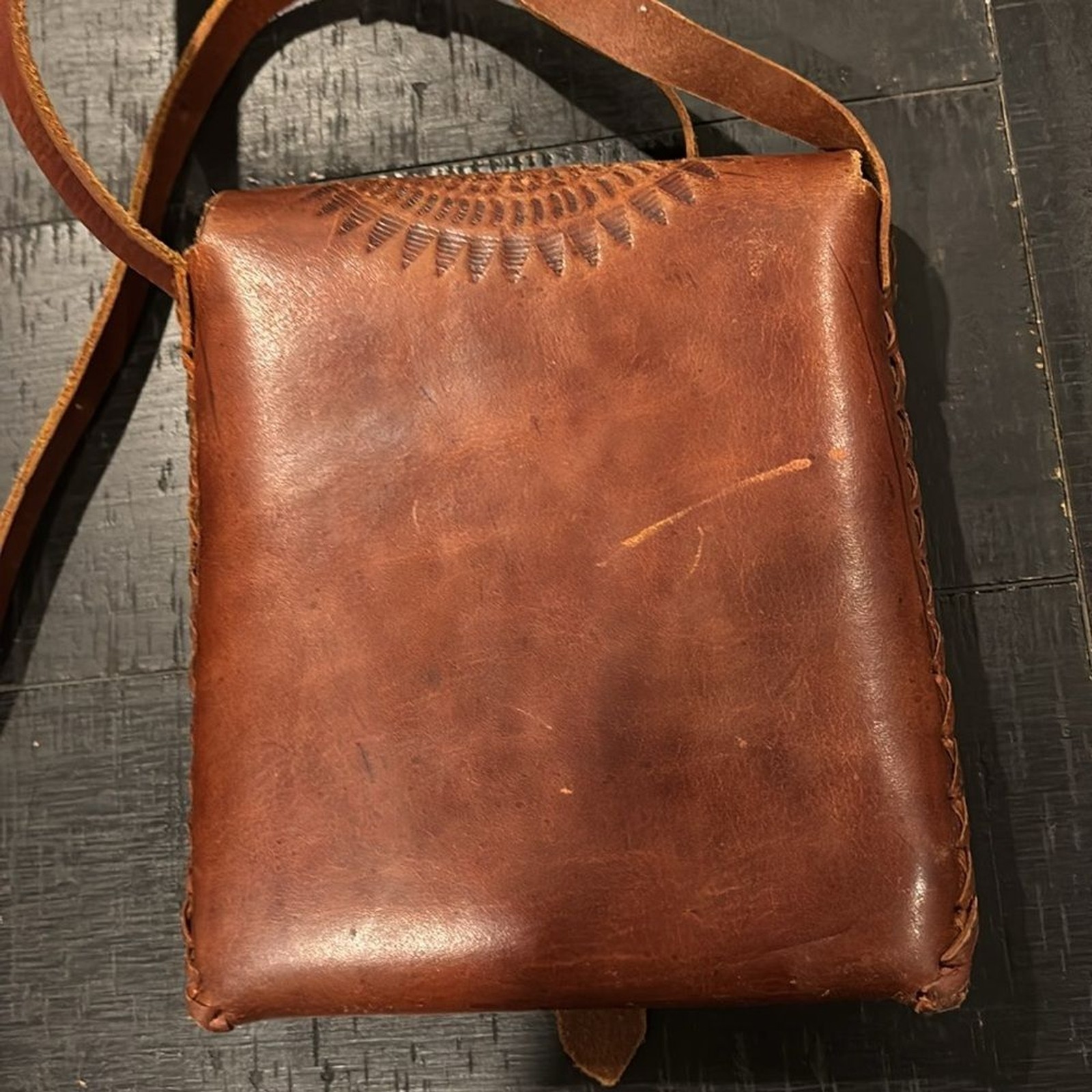 Artisan Brown Leather Tooled Pattern Boho Western… - image 4