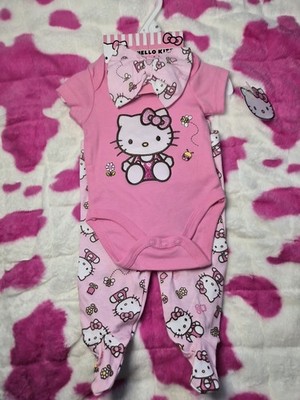Newborn Hello Kitty Baby Girl Spring 3-Set Outfit - New, see description