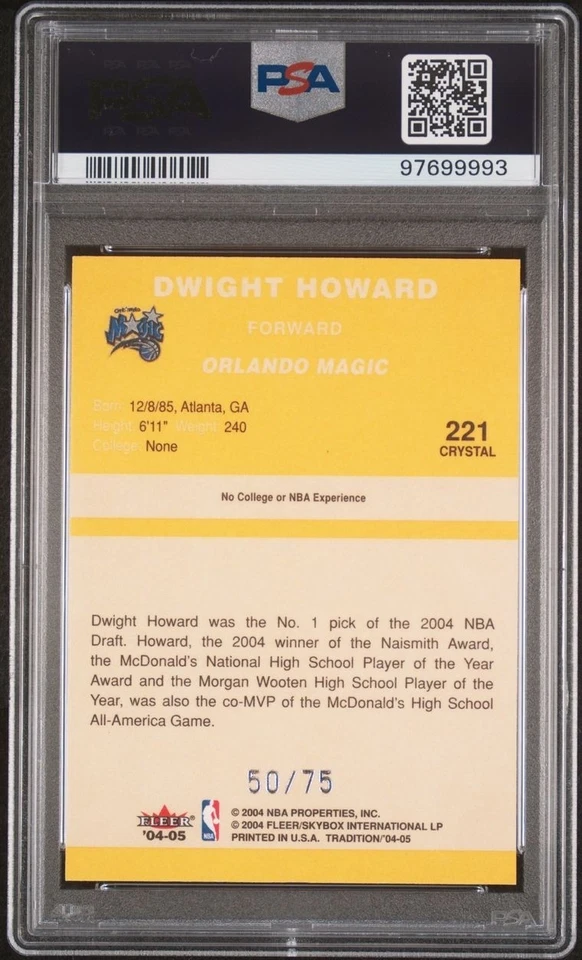 2004 Fleer Tradition #221 Dwight Howard Crystal /75 RC PSA 9 MINT POP 4 1 HIGHER - Image 2 of 2