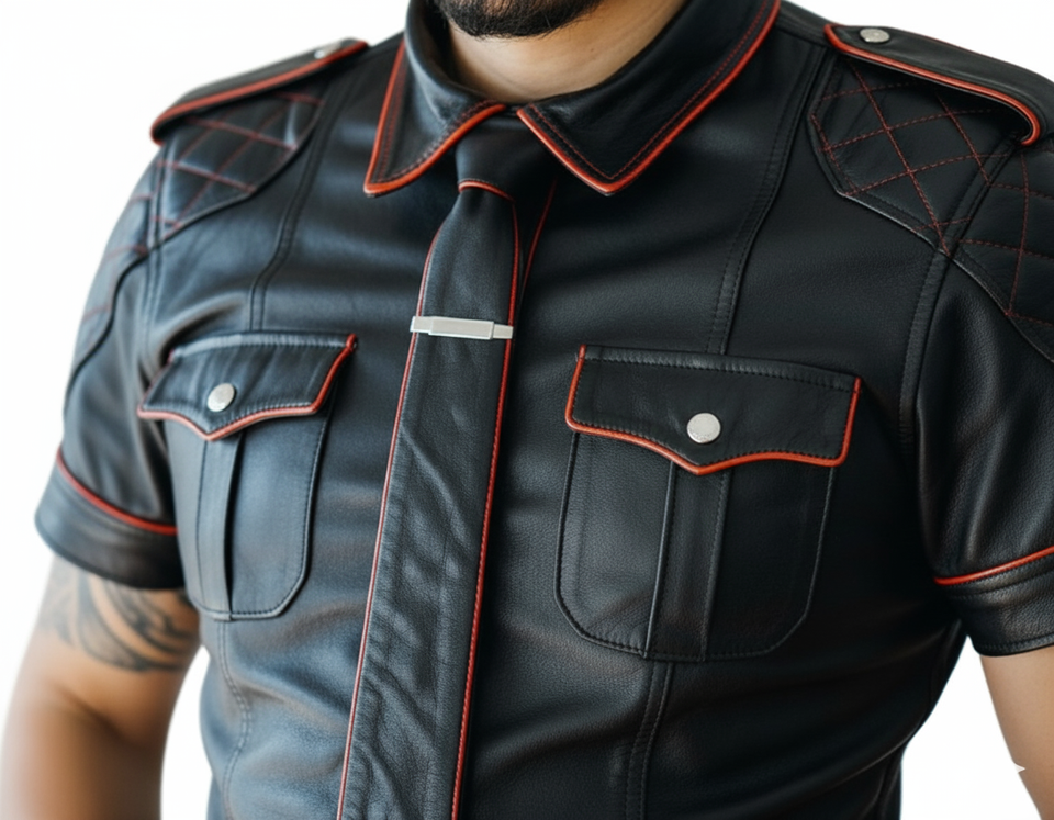 MENS REAL LEATHER Black Police Military Style Shirt BLUF ALL SIZE Shir
