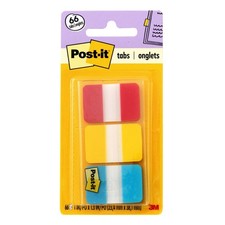 Post-it Tabs, 1 inch Solid, Red, Yellow, Blue, 12 Tabs/Color, 36 Tabs/On-The-Go