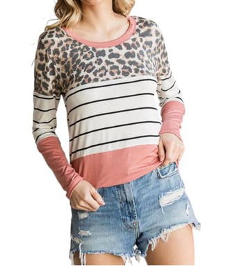 Heimish Usa leopard stripe colorblock top Multi Color