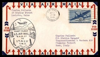 Mayfairstamps US Flight 1946 Fam 27 to Rome Italy TWA Cover aaz_60241