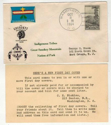 '34 NATIONAL PARKS 749 INDIGENOUS INDIANS RARE HPS ADDON 1/1 SMOKY MTN TENNESSEE