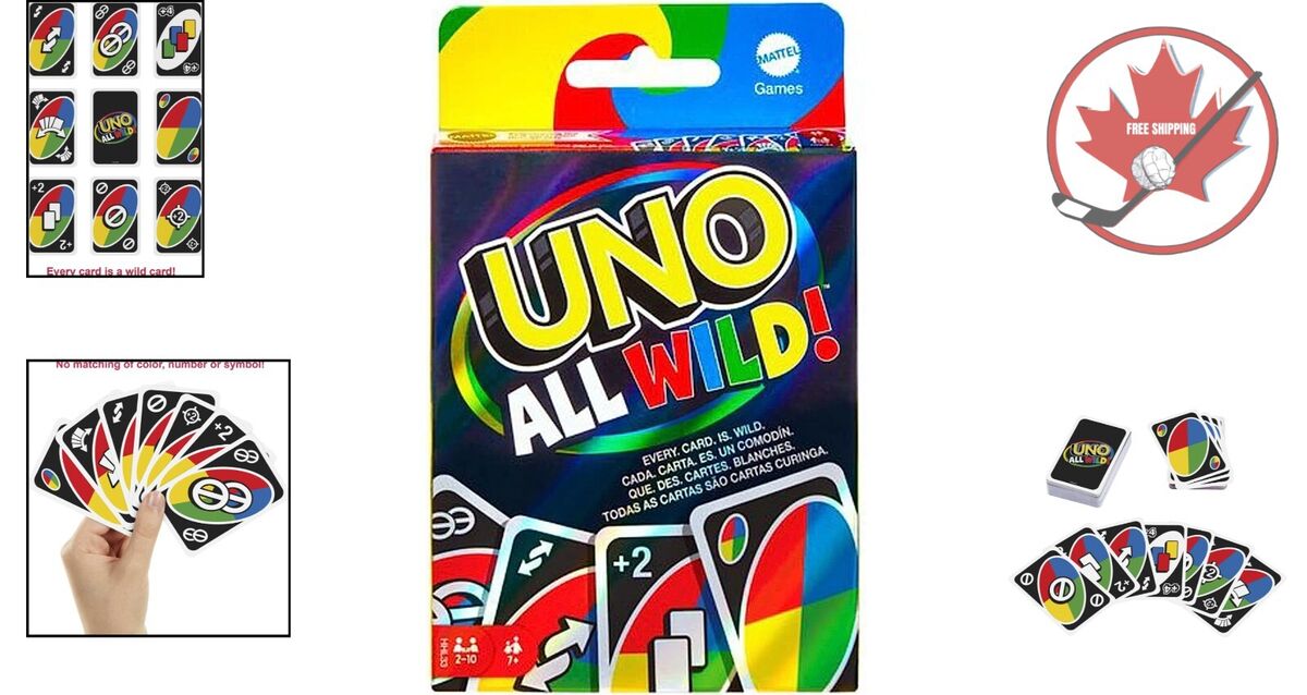 UNO All Wild Card Game for Family Night, No Matching Colors or Numbers  Because All Cards Are Wild