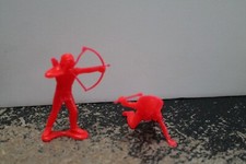 Two 3" Red Plastic Cowboys/Indians VINTAGE TOY
