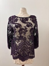 Karen Kane 3L69537 Eggplant Purple Lace Bracelet Sleeve Top, Size Large