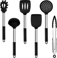 6-Teiliges Silikon KüChenhelfer Set Mit Edelstahlgriff - HitzebestäNdiges