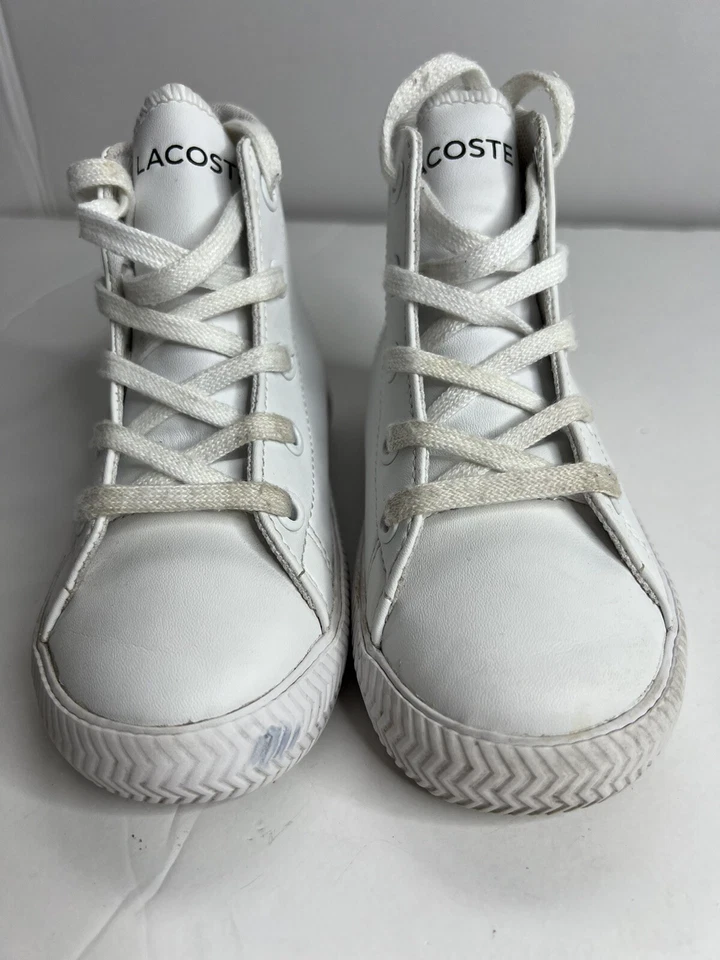 Lacoste Kids Gripshot Mid White Leather High Top Lace Up Unisex Athletic Shoes 7 - Image 3 of 4