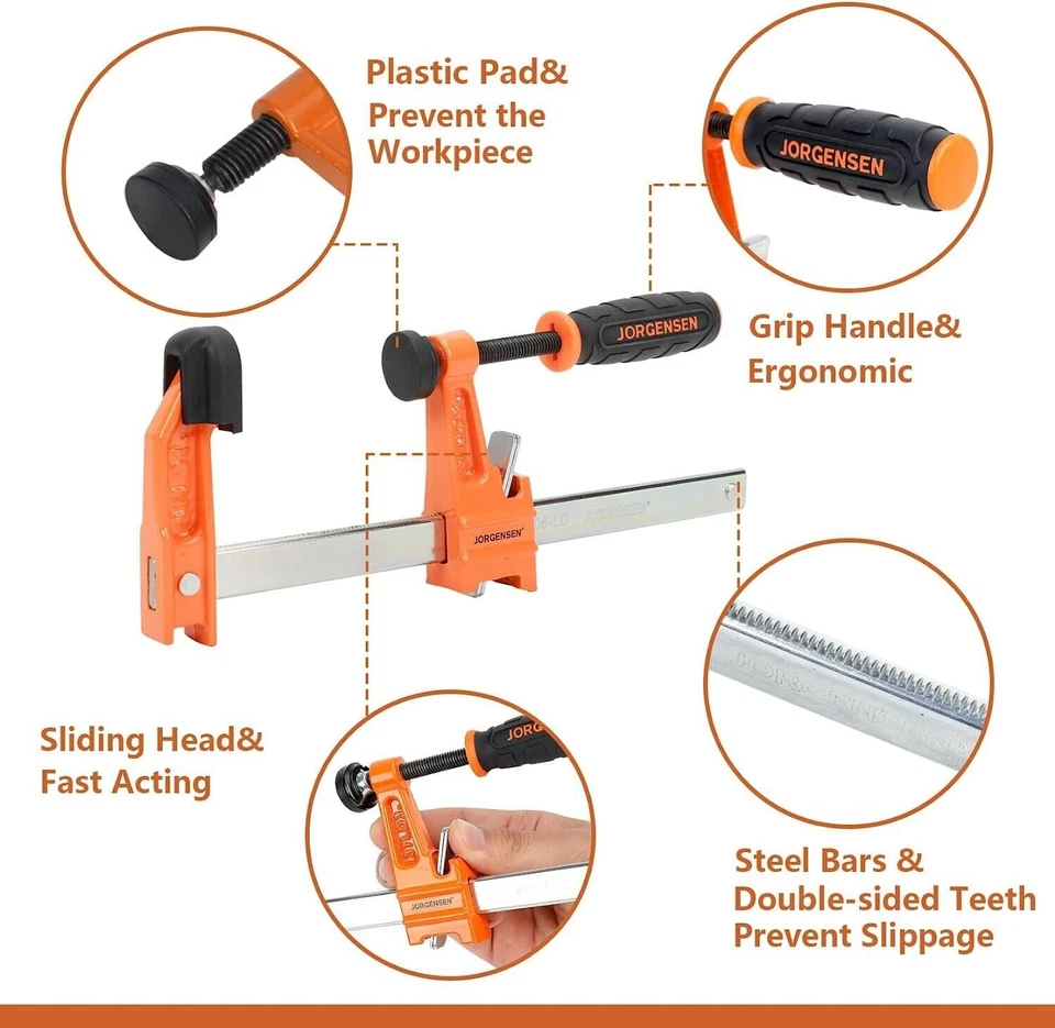 Juego de 4 abrazaderas de barra Jorgensen de 6"" abrazaderas F de acero 300 libras carga limitada trabajo ligero Foto 3 de 4