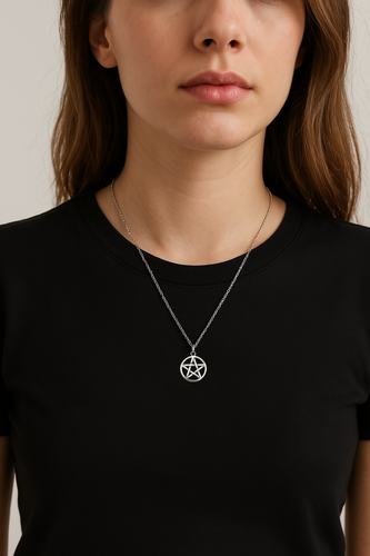 Collana Pentacolo stella Strega Malocchio catena con ciondolo Argento Uomo Donna - Foto 9 di 14
