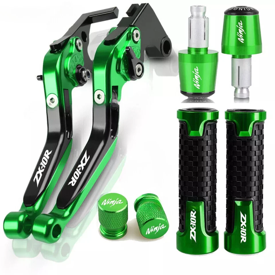 Green For KAWASAKI NINJA ZX-10R 2006-2015 Brake Clutch Levers Handlebar Grip Cap Foto 2 de 4
