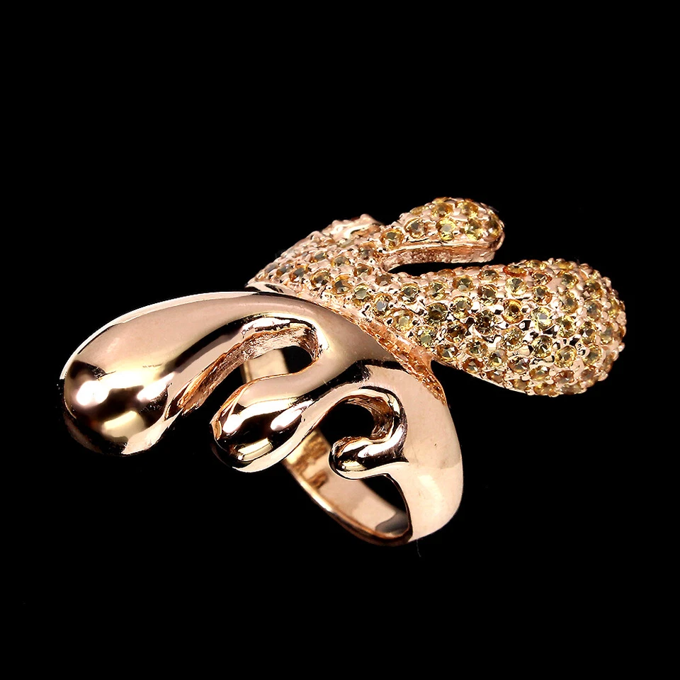 925 Anillo Plata de Ley Redondo Amarillo Diamante Zafiro Corte Gema Joyería 7.5 - Imagen 2 de 4