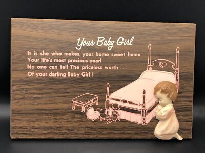 Small Talk Shelf Your Baby Girl Wooden Sign Pink Kneeling Baby Girl God Poem
