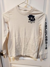 Abercrombie Kids Boys Sweater S White Logo Embroidered Long Sleeve Crew Neck
