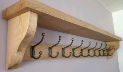 Garderobe + Regal schwebend rustikal Handarbeit Wandmontage 10 Doppelhaken