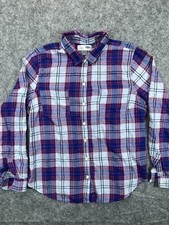 Old Navy Classic Button Up Shirt Mens Large Blue Red Plaid Long Sleeve Casual