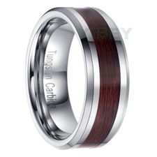 Men's jewelry Tungsten Carbide ring Brown Wood Inlay Beveled edge Wedding Band