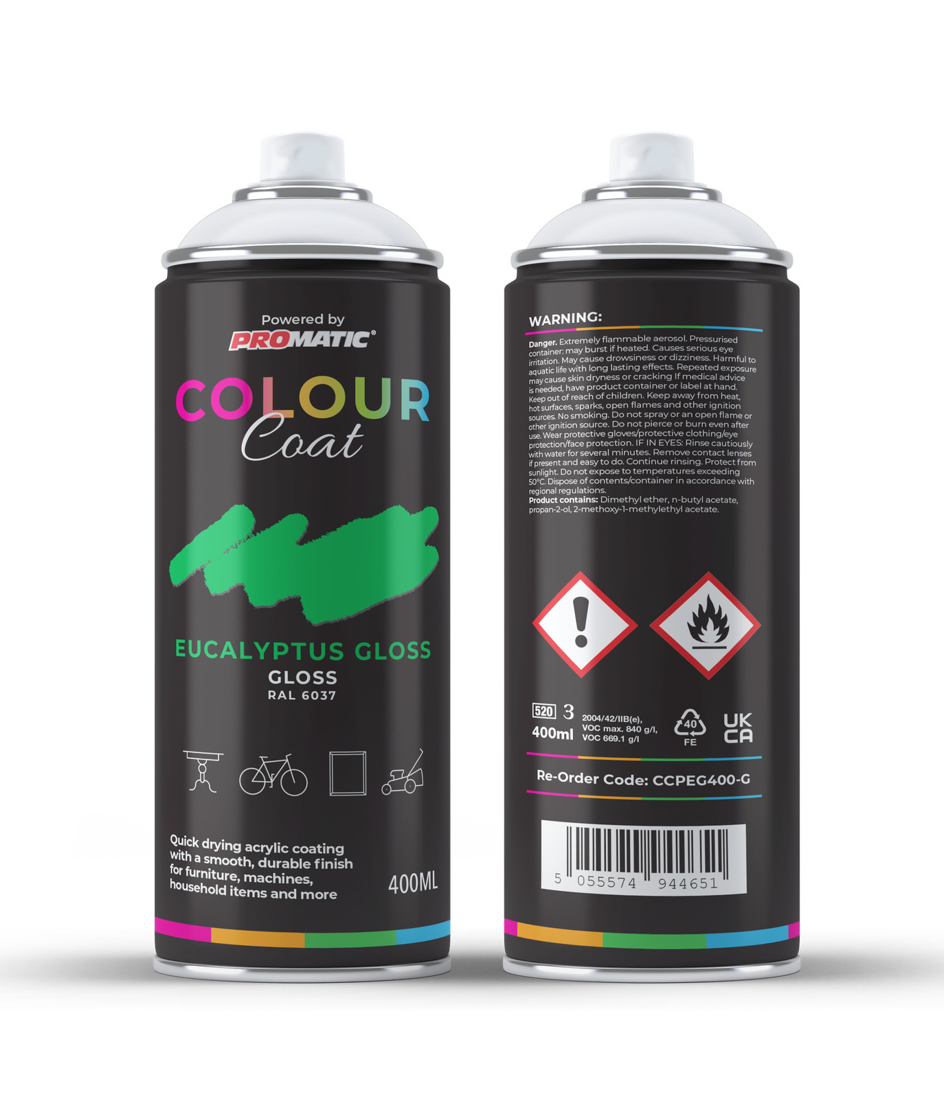 Pintura en aerosol Pro-Matic Colour Coat eucalipto verde puro brillo RAL 6037 400 ml