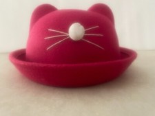 Girls Pink Cat Hat Spring Bowler Roll Brim Dome Top Hat