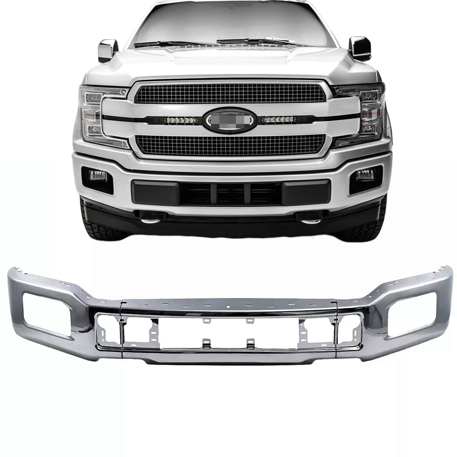 Chrome Steel Front Bumper Face Bar w/ Fog Light Hole for Ford F-150 2018-2020