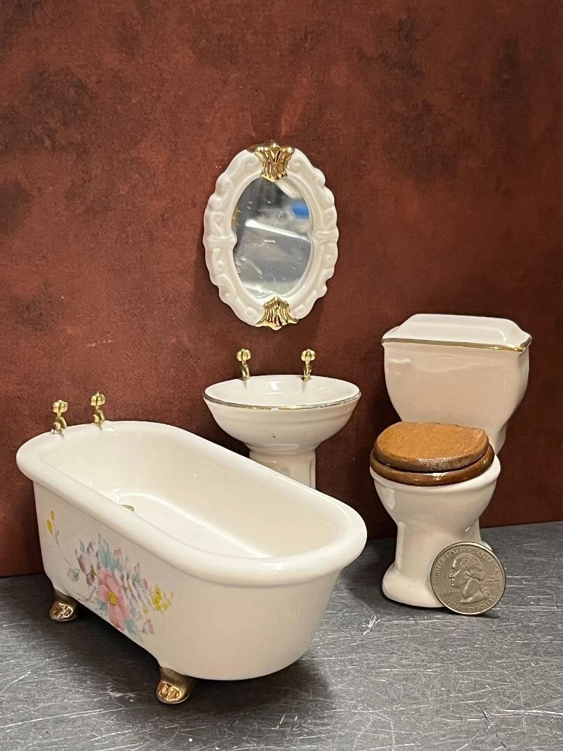 Dollhouse Miniature Ceramic Bathroom Set Tub 1 12 inch scale C13