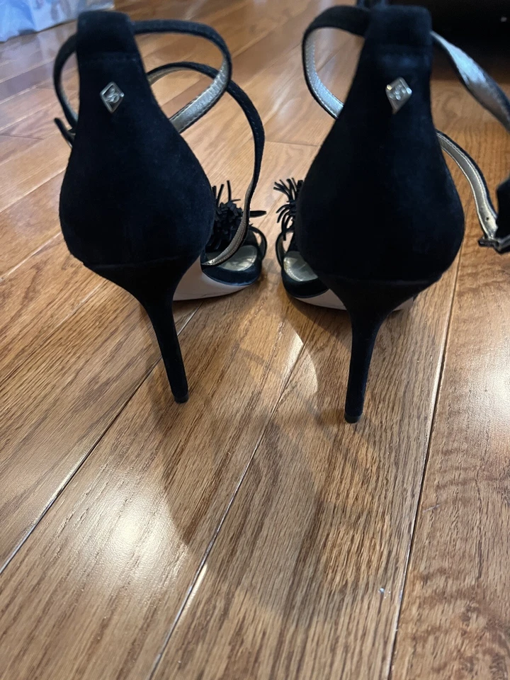Sandalia de mujer SAM EDELMAN negra con flecos 'Aisha' tacón de cuero talla 10M Foto 4 de 4