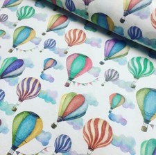 White HOT AIR BALLOON Print Fabric Curtain Upholstery Cotton Material 140cm wide