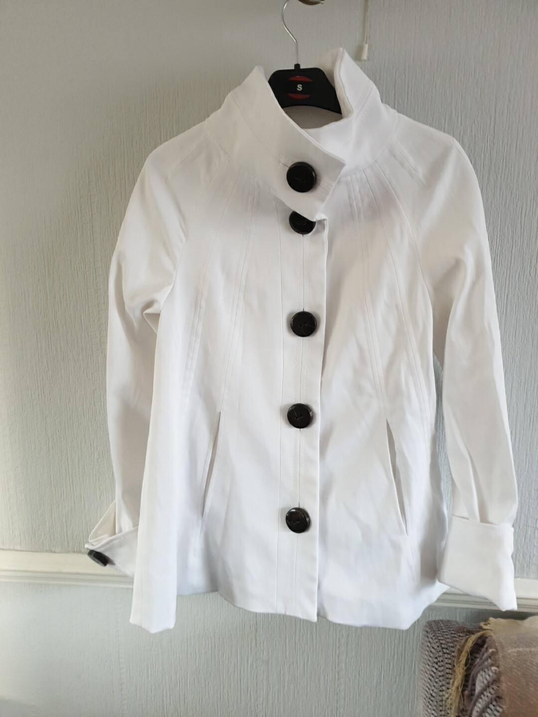 Zara White Mid Length Button Front Jacket  Size Small