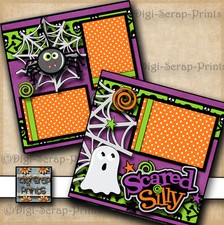 SCARED SILLY  halloween 2 premade scrapbook pages paper BOY GIRL BY DIGISCRAP