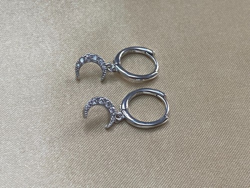Small Star / Crescent Moon CZ Pendant Huggie Hoop Earrings in 925 Silver ·A197 - Picture 9 of 13