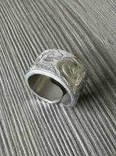 Spoon Ring Rose Floral Handmade Size 11.5 Stainless Steel Wrap Band