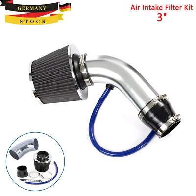 Air Intake Filter Kit Sport Luftfilter 3" =76mm KFZ Auto Sportluftfilter Silber