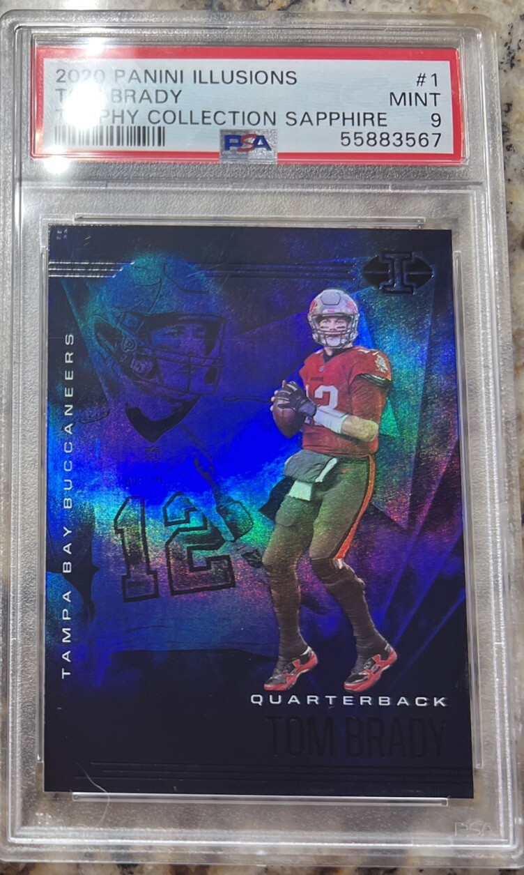 2020 Panini Illusions Tom Brady Trophy Collection Sapphire PSA 9 Pop 17/ 0^ GOAT