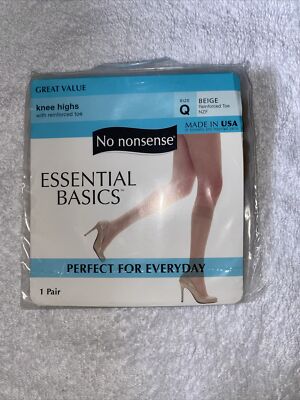 Vintage No Nonsense Knee Highs Beige Size Q Queen Plus Reinforced Toe New