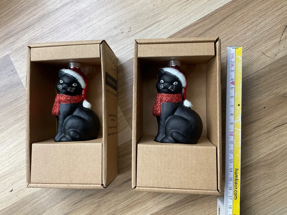 1 x Magic by Inge Christbaumkugel schwarze Katze 10cm echtglas