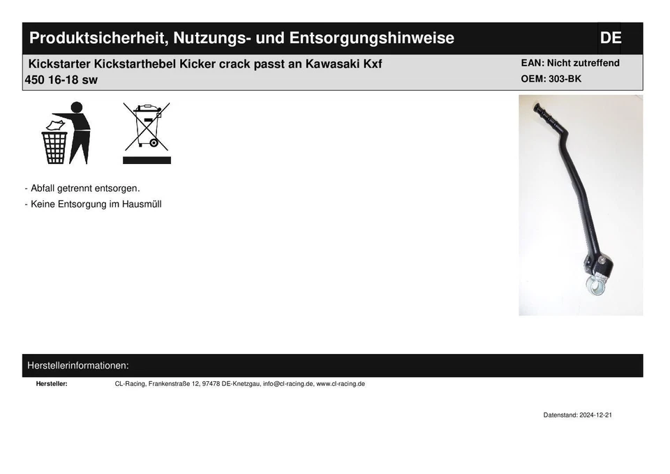 Kickstarter Kickstarthebel Kicker crack passt an Kawasaki Kxf 450 16-18 sw - Bild 4 von 4