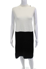 Talbots Womens Shift Sweater Dress Sleeveless Mock Neck Black Button Size XL