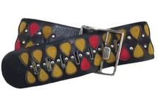 VTG Vera Neumann Black Leather Multicolor Studded Wide Boho Belt, 1960's