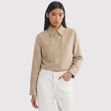 Aritzia Wilfred Womens Jacket Beige Little Crop Button Up Crepette Stretch Small