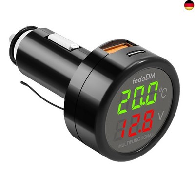 3 in 1 USB C Auto Ladegerät 12V Voltmeter Thermometer Digital Anzeige Temperatur