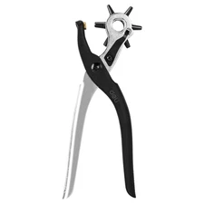 Deli 9" Leather Hole Punch Tool – Heavy Duty Rotary Belt Black and Silver 