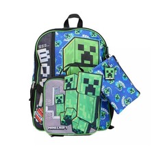 Minecraft Creeper 5-Pc Backpack Set Lunch Bag, Pencil Case Carabiner