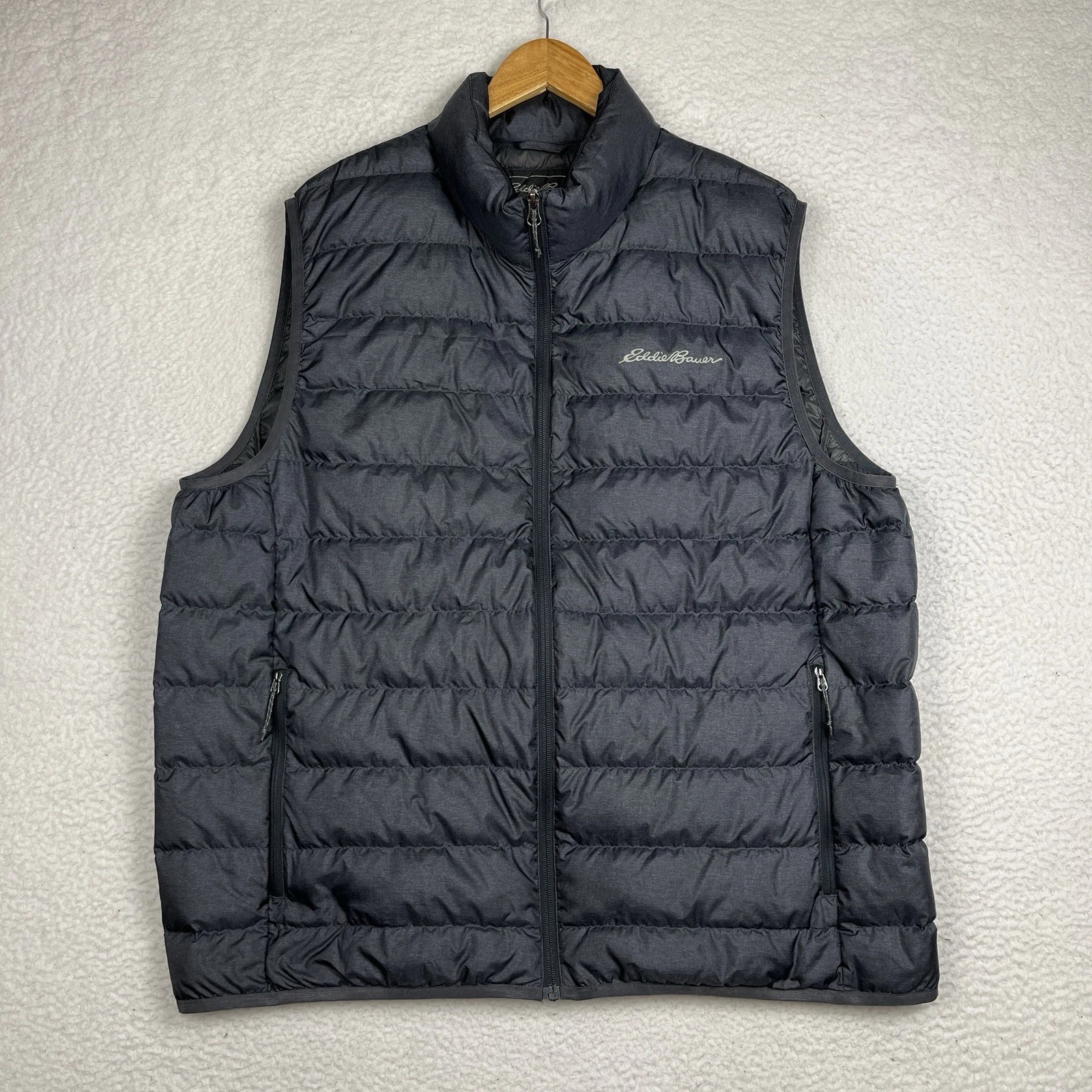 Eddie Bauer EB650 Down Puffer Vest Mens XL Gray Outdoors Travel Full Zip