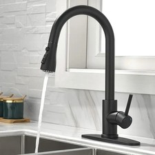 Black Kitchen Sink Faucet Pull Down Sprayer Swivel Mixer Tap W/ 10 In Deck Plate
