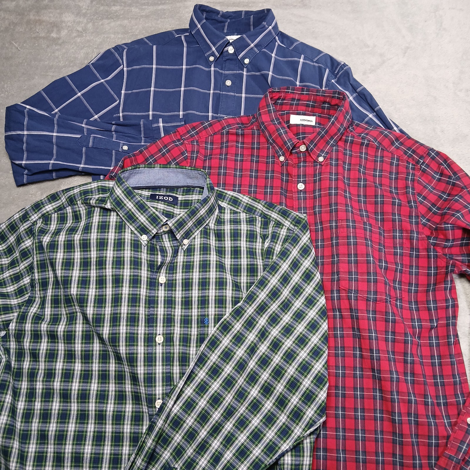 Lot 3 Sonoma Izod Shirts Mens L Multicolor Plaid Long Sleeve Button Up Casual
