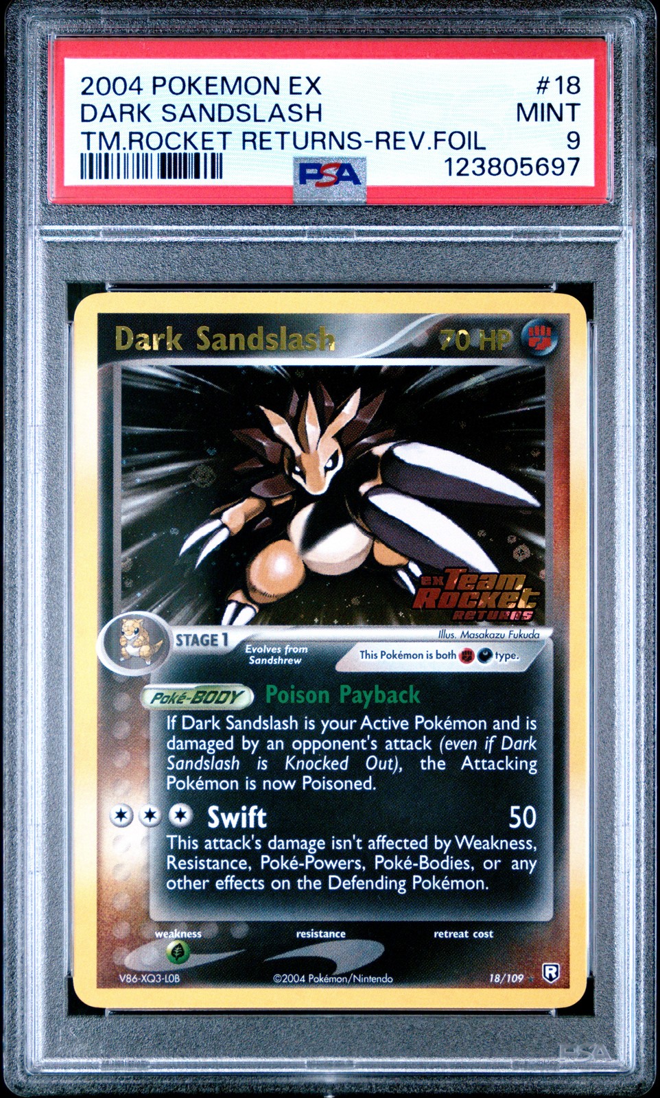 2004 POKEMON EX TEAM ROCKET RETURNS #18 DARK SANDSLASH-REVERSE FOIL PSA 9
