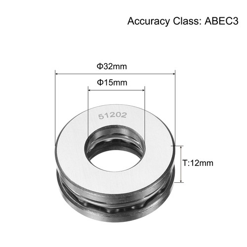 51202 Thrust Ball Bearing 15x32x12mm Chrome Steel with Washers 3 Set - Foto 4 di 5