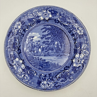 Antique Staffordshire Doctor Syntax Highwaymen Blue Transferware Plate 10.25''